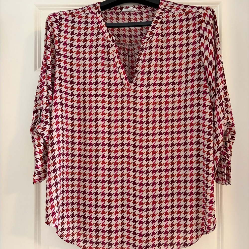 Maurices Red and White Houndstooth Blouse